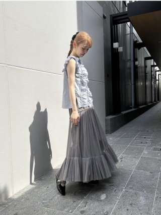 striped ruffle sleeveless blouse