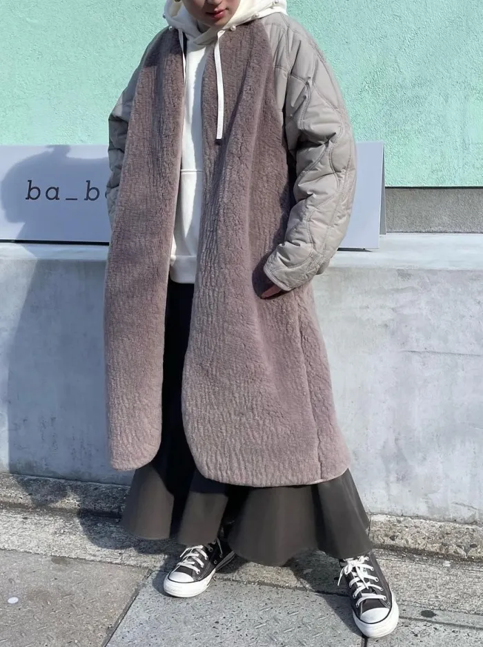 0122-1】Boa quilting collarless coat-