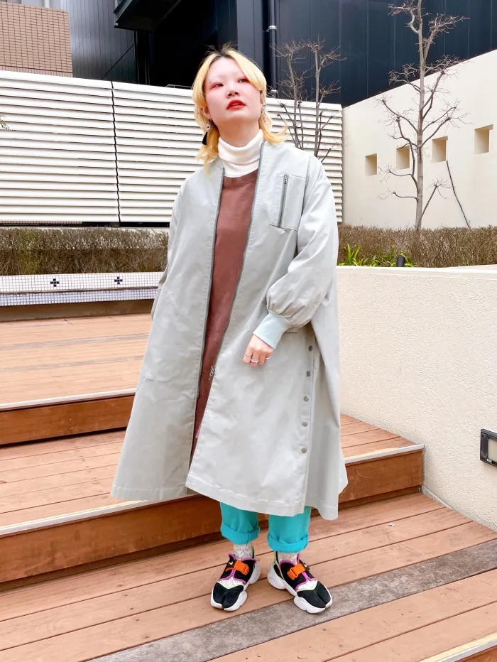 Rib volume sleeve long coat | 156cm / chama | HERENCIA (ヘレンチア