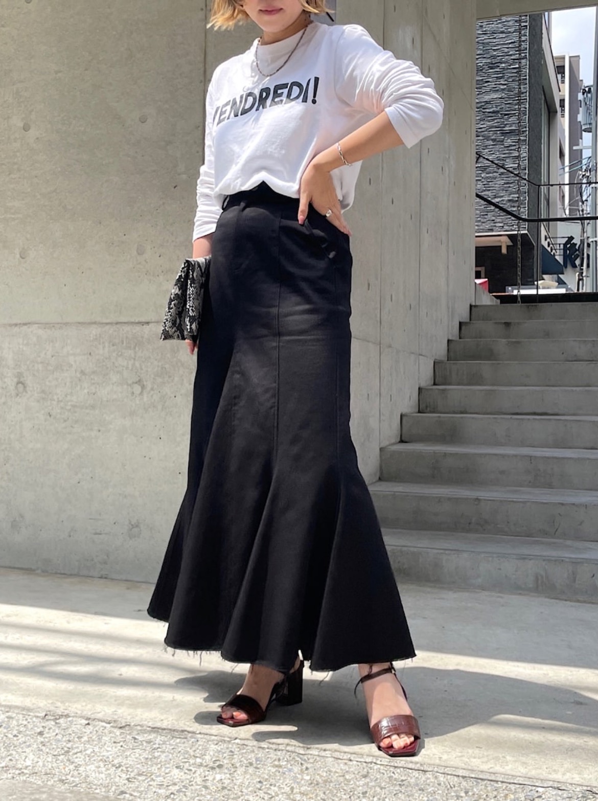 カツラギツイル 配色ステッチ マーメイドスカート | 155cm / Haruka