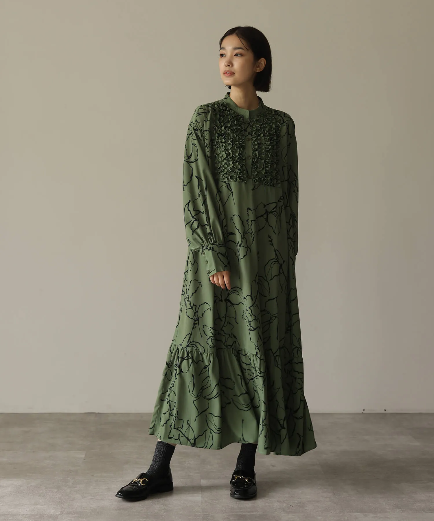 Front mini frill long dress onepiece | HERENCIA(ヘレンチア