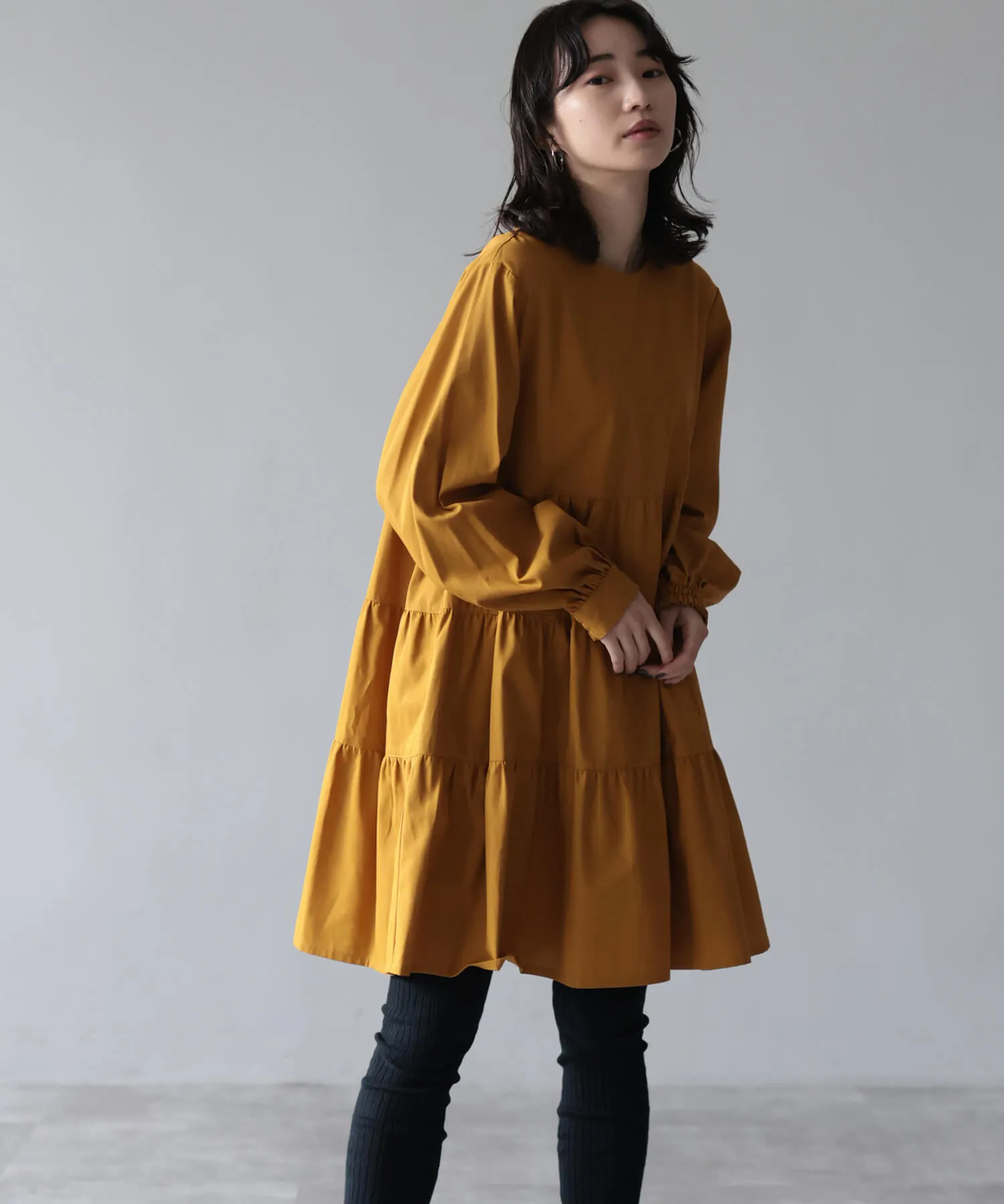 Cotton twill tiered tunic one piece | HERENCIA(ヘレンチア