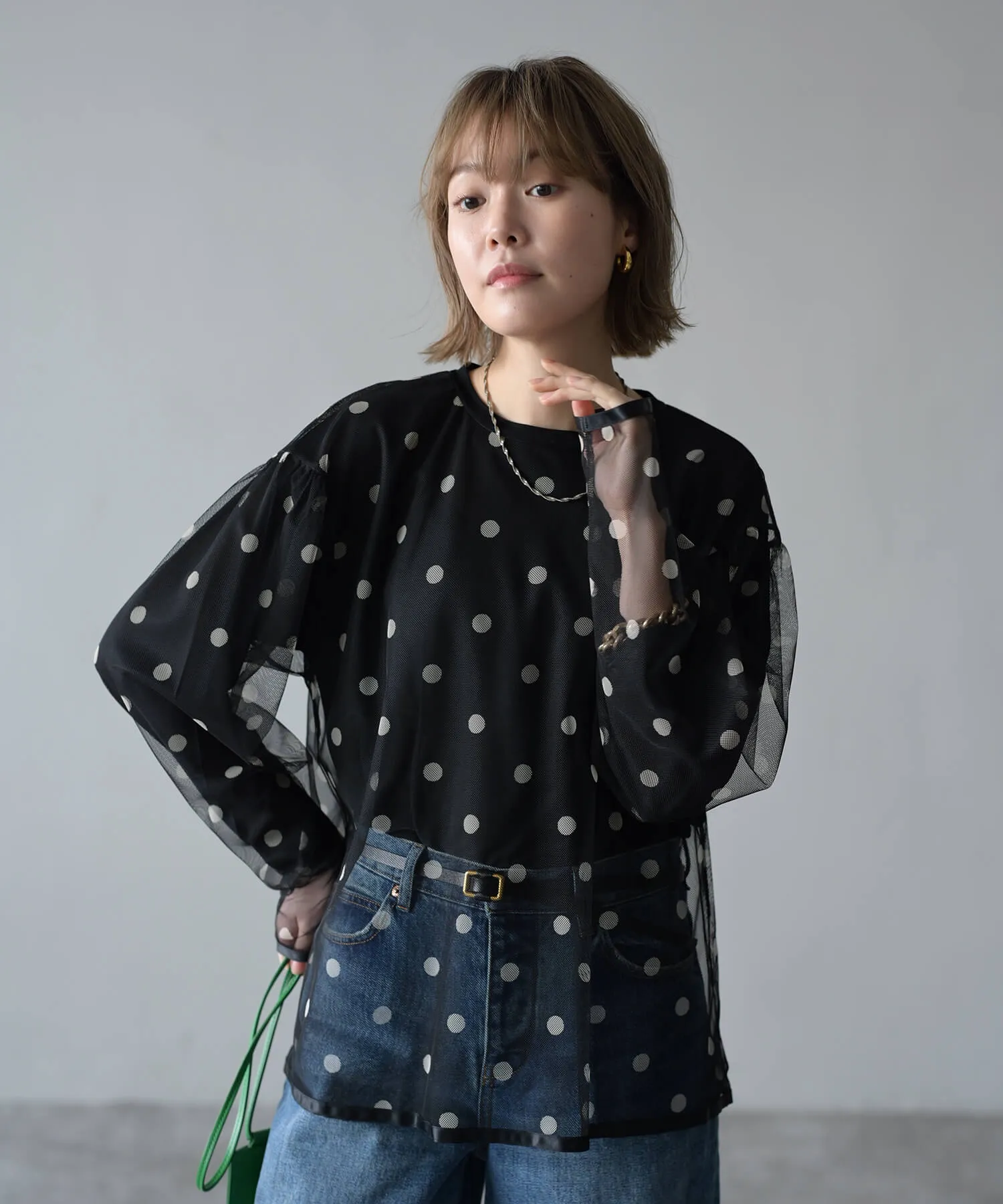 Tulle tops docking long sleeve cut sew | HERENCIA(ヘレンチア ...