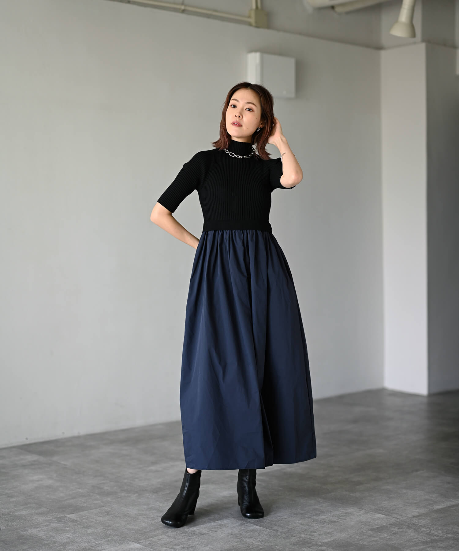 Rib knit combination flare dress | HERENCIA(ヘレンチア) | HERENCIA 
