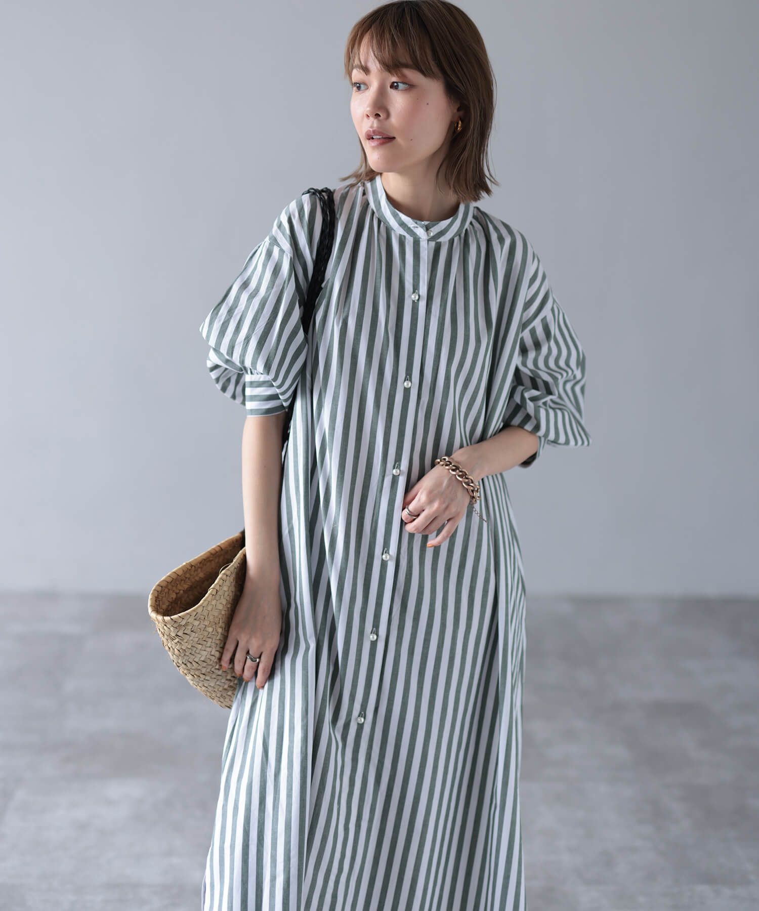 striped gathered shirt dress | HERENCIA(ヘレンチア) | HERENCIA