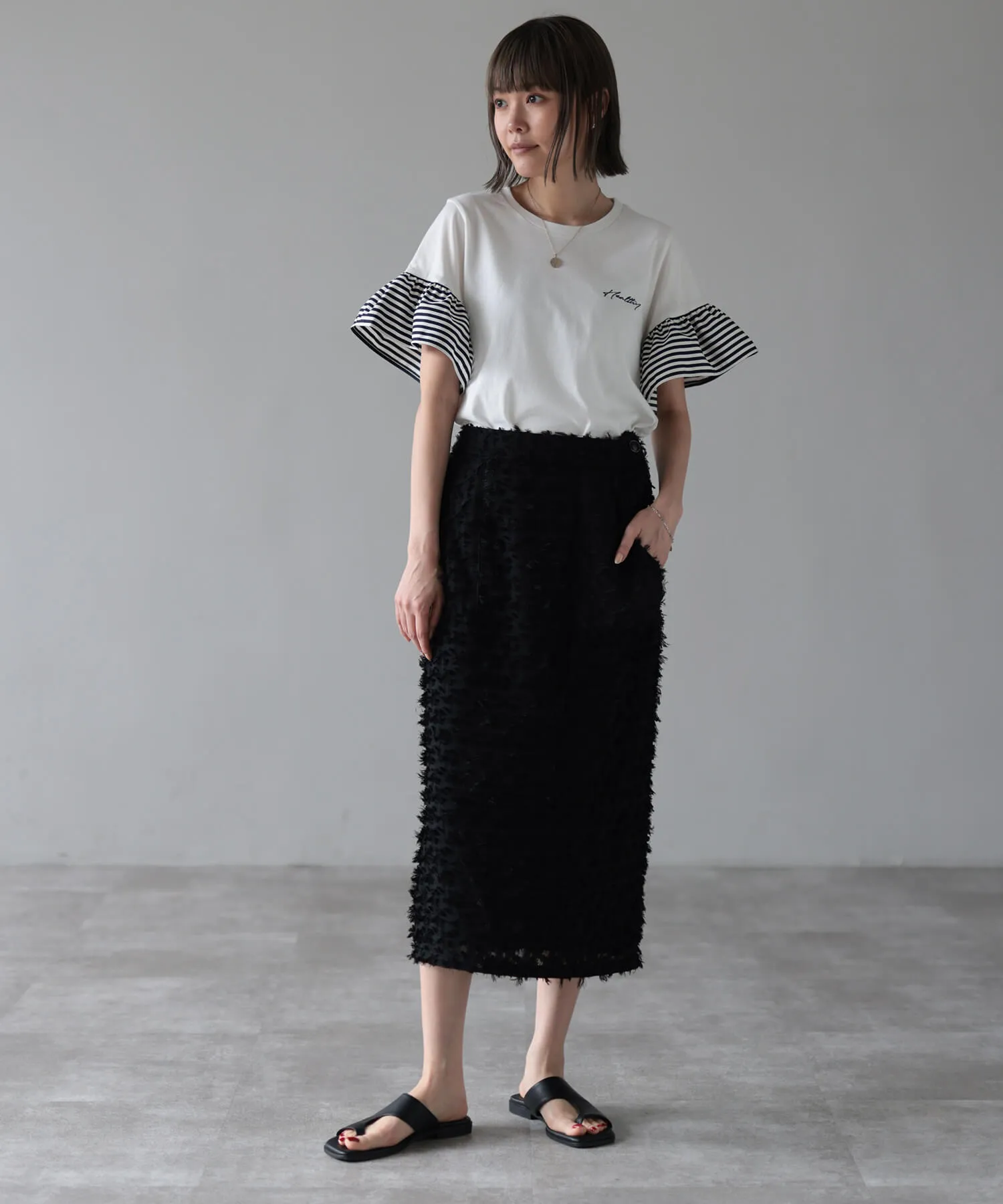 fringed jacquard semi-tight skirt | HERENCIA(ヘレンチア