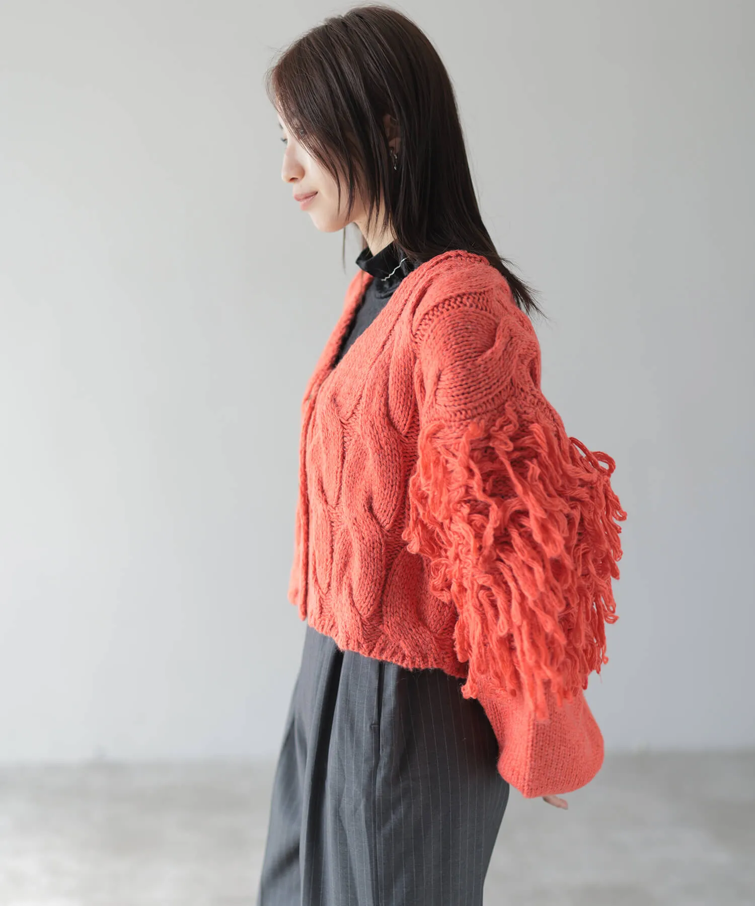Fringe cable knit short cardigan | HERENCIA(ヘレンチア) | HERENCIA