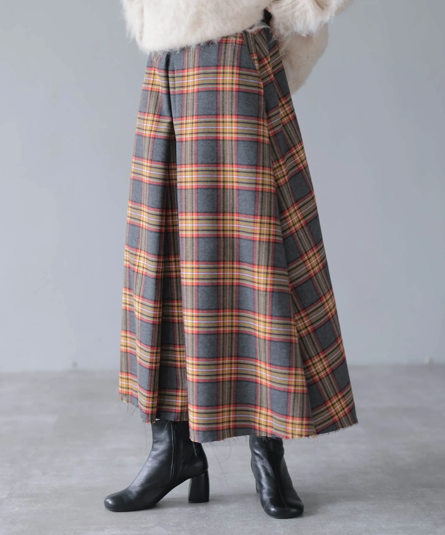 Waist Tuck Check Cutoff A-Line Skirt | HERENCIA(ヘレンチア 