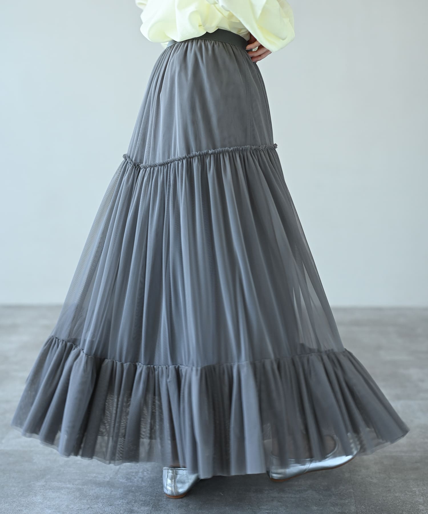 Gathered tulle skirt with hem switching | HERENCIA(ヘレンチア 