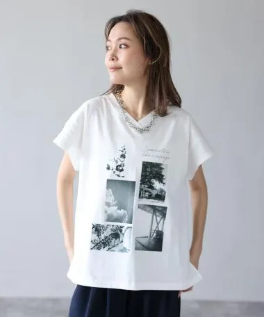 HERENCIA / Graphic print V-neck Tee