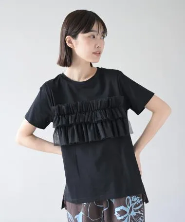 HERENCIA / 【Time sale】front gathered tulle design cut-and-sew