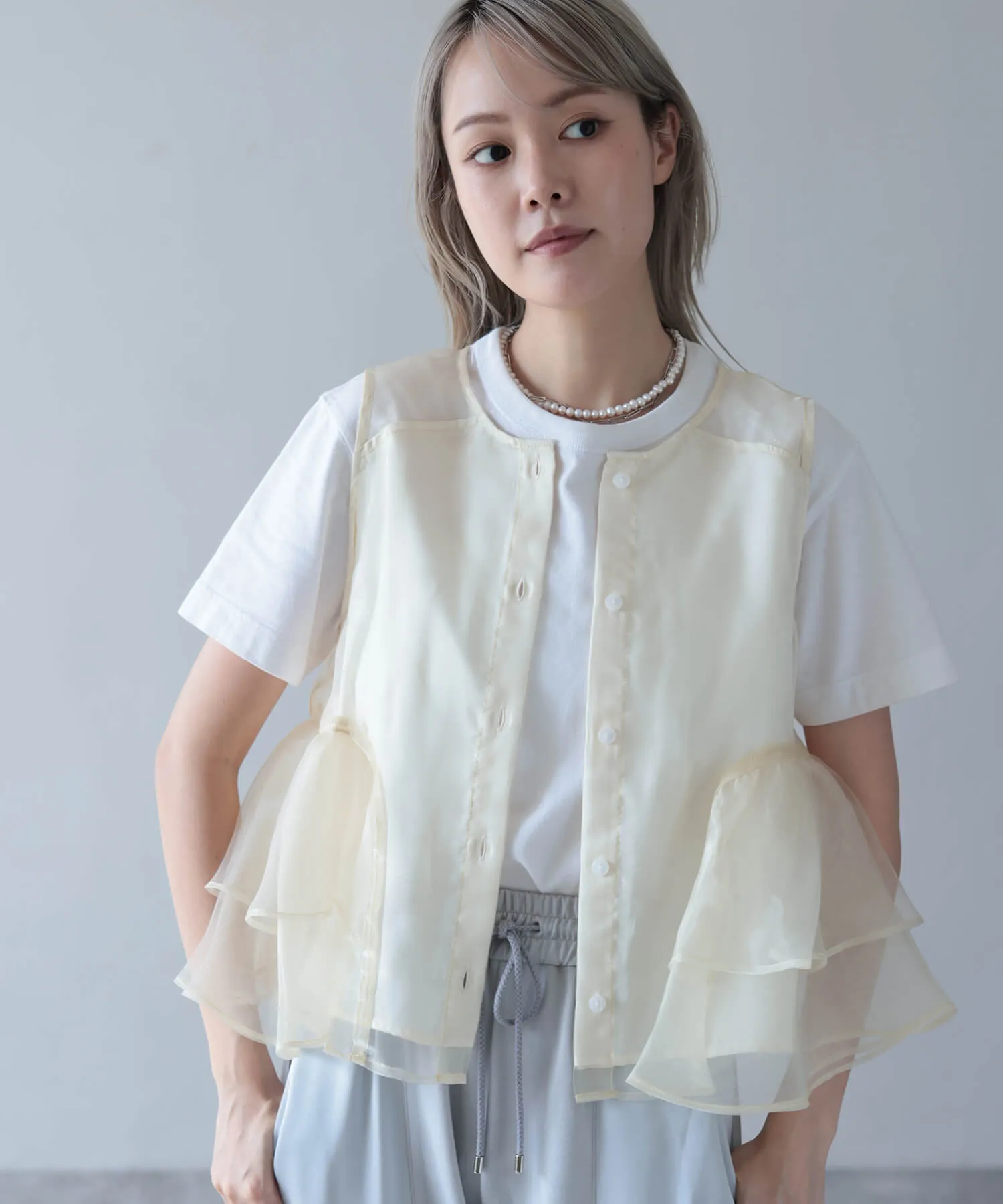 Organdy 2-tier ruffle vest | HERENCIA(ヘレンチア) | HERENCIA 