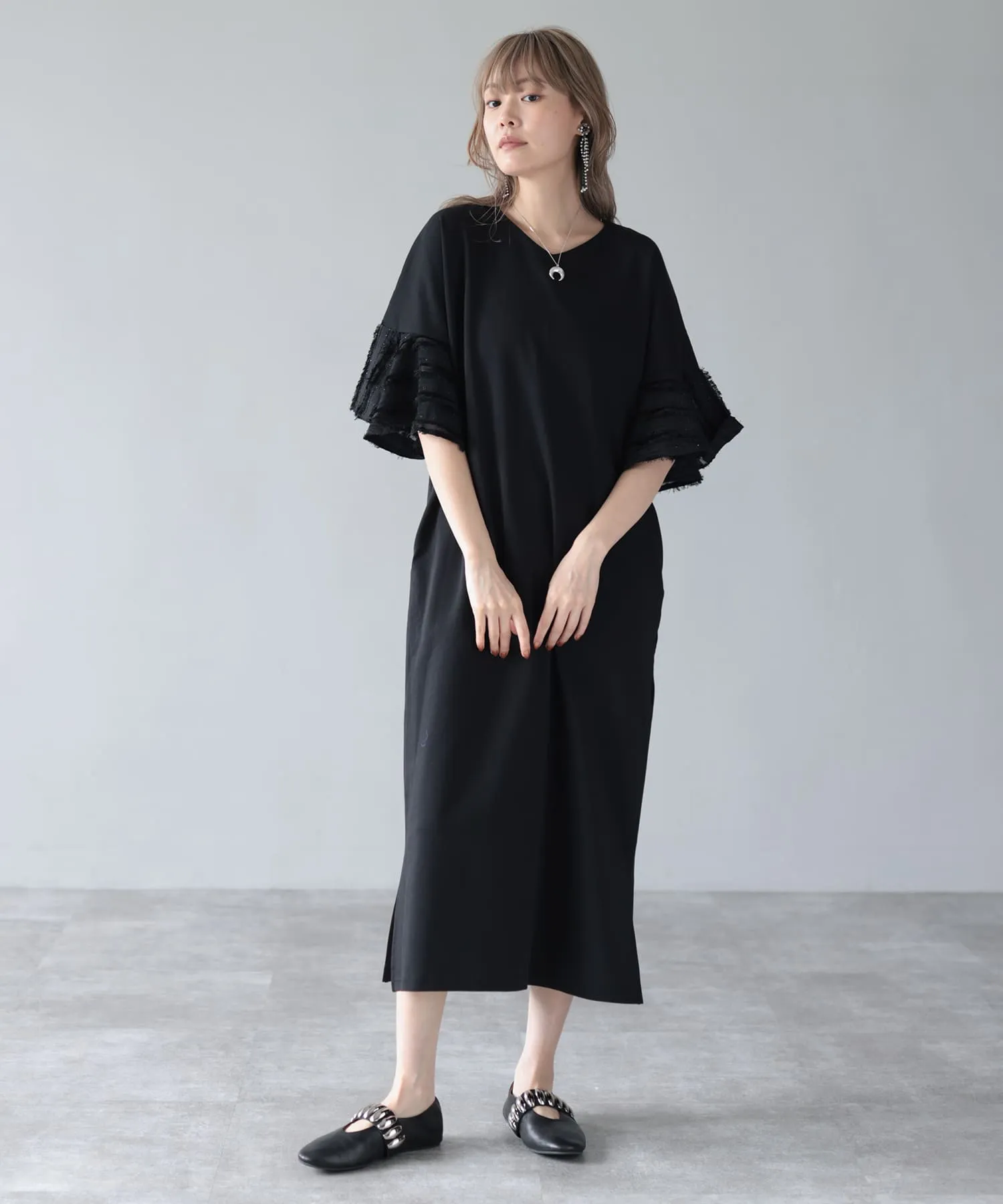 sleeve flare fringe dress | HERENCIA(ヘレンチア) | HERENCIA 