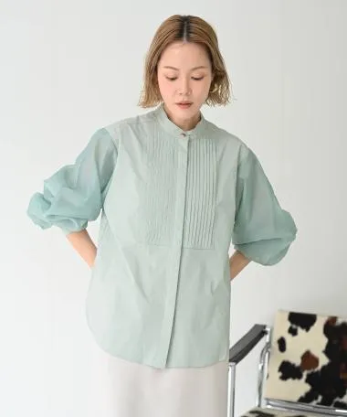 HERENCIA / 【プレオーダー10%OFF】Pintuck sheer sleeve blouse