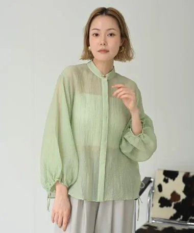 HERENCIA / 【プレオーダー10%OFF】sheer side gathered blouse