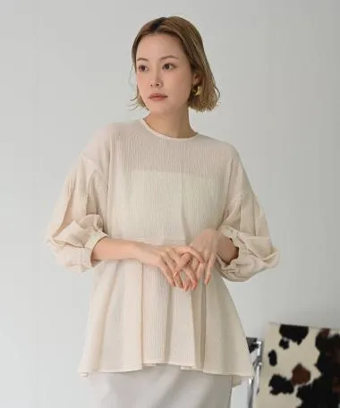 HERENCIA / 【プレオーダー10%OFF】Balloon sleeve willow peplum blouse