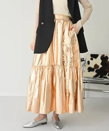 HERENCIA / 【プレオーダー10%OFF】Side envelope pocket metallic skirt