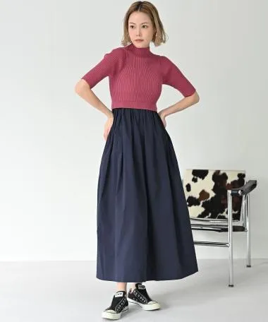 HERENCIA / 【プレオーダー10%OFF】Rib knit combination flare dress