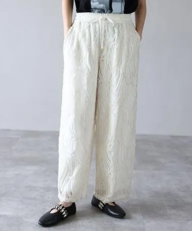 HERENCIA / cord lace satin piping easy pants