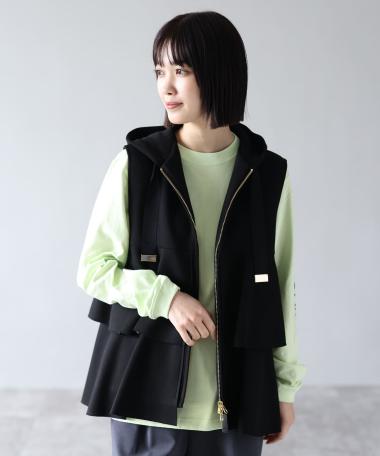 HERENCIA / Air cushion round frill hoodie short gilet