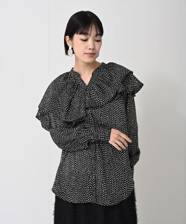 HERENCIA / Asymmetrical frill print blouse